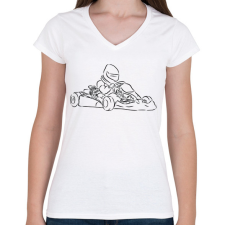 PRINTFASHION gokart - Női V-nyakú póló - Fehér női póló