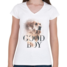 PRINTFASHION Golden Retriever - Good Boy - Női V-nyakú póló - Fehér női póló