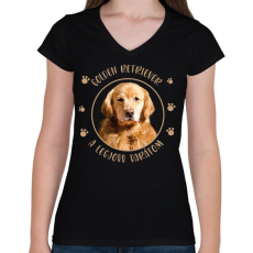 PRINTFASHION Golden retriever - Legjobb barátom - Női V-nyakú póló - Fekete