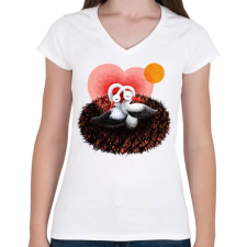 PRINTFASHION Gólya család - Női V-nyakú póló - Fehér női póló