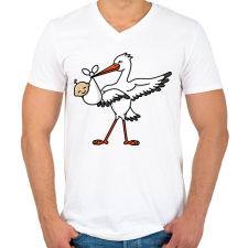 PRINTFASHION Gólya hozta Gyermek! - Férfi V-nyakú póló - Fehér férfi póló