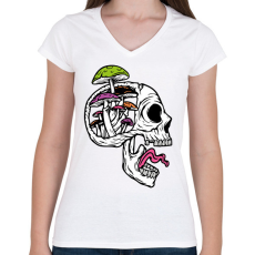 PRINTFASHION Gombás koponya - Női V-nyakú póló - Fehér