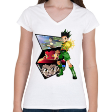 PRINTFASHION Gon Freecss - Női V-nyakú póló - Fehér