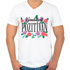 PRINTFASHION Gondolkodj pozitívan - Férfi V-nyakú póló - Fehér férfi póló