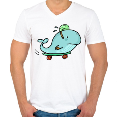 PRINTFASHION Gördeszkás bálna - Férfi V-nyakú póló - Fehér