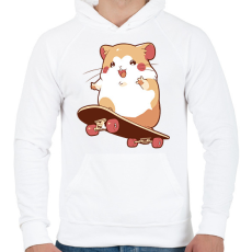 PRINTFASHION Gördeszkás hörcsög - Férfi kapucnis pulóver - Fehér