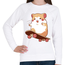 PRINTFASHION Gördeszkás hörcsög - Női pulóver - Fehér