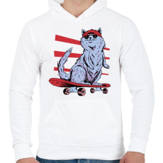 PRINTFASHION Gördeszkás macska - Férfi kapucnis pulóver - Fehér