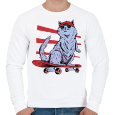 PRINTFASHION Gördeszkás macska - Férfi pulóver - Fehér női pulóver, kardigán