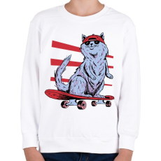 PRINTFASHION Gördeszkás macska - Gyerek pulóver - Fehér