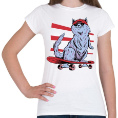 PRINTFASHION Gördeszkás macska - Női póló - Fehér
