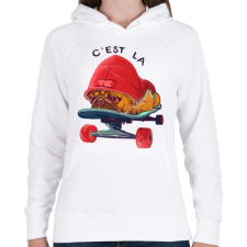 PRINTFASHION Gördeszkás mopsz - Női kapucnis pulóver - Fehér női pulóver, kardigán