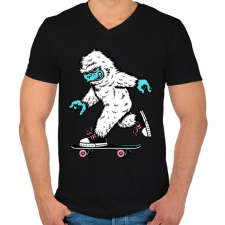 PRINTFASHION Gördeszkás Yeti - Férfi V-nyakú póló - Fekete férfi póló