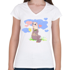 PRINTFASHION Görényke - Női V-nyakú póló - Fehér