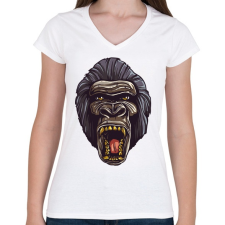 PRINTFASHION Gorilla arc - Női V-nyakú póló - Fehér női póló