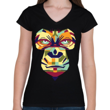 PRINTFASHION Gorilla art - Női V-nyakú póló - Fekete női póló