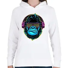 PRINTFASHION Gorilla DJ - Női kapucnis pulóver - Fehér női pulóver, kardigán