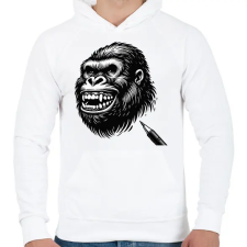 PRINTFASHION Gorilla - Férfi kapucnis pulóver - Fehér férfi pulóver, kardigán