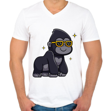 PRINTFASHION gorilla - Férfi V-nyakú póló - Fehér férfi póló