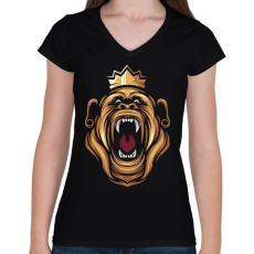 PRINTFASHION Gorilla király - Női V-nyakú póló - Fekete