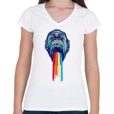 PRINTFASHION Gorilla - Női V-nyakú póló - Fehér