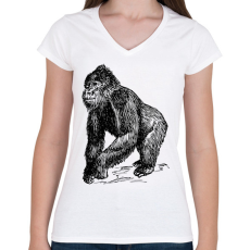 PRINTFASHION Gorilla - Női V-nyakú póló - Fehér
