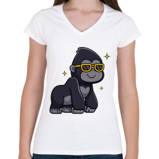 PRINTFASHION gorilla - Női V-nyakú póló - Fehér