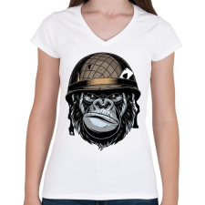 PRINTFASHION Gorilla Soldier - Női V-nyakú póló - Fehér női póló