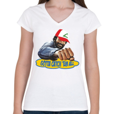 PRINTFASHION gotta catch 'em all - Női V-nyakú póló - Fehér női póló