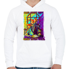 PRINTFASHION Graffiti - Macska - Férfi kapucnis pulóver - Fehér férfi pulóver, kardigán