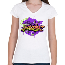 PRINTFASHION Graffiti - Női V-nyakú póló - Fehér női póló