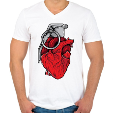 PRINTFASHION Gránát szív - Férfi V-nyakú póló - Fehér