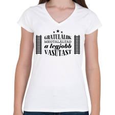 PRINTFASHION Gratulálok - Legjobb vasutas - Női V-nyakú póló - Fehér női póló