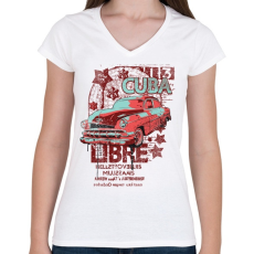 PRINTFASHION Green and red sedan - Női V-nyakú póló - Fehér