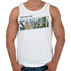 PRINTFASHION Greetings from Sanhok - PUBG - Férfi atléta - Fehér