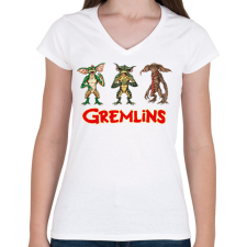 PRINTFASHION Gremlins - Női V-nyakú póló - Fehér női póló
