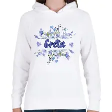 PRINTFASHION Gréta névnap - Női kapucnis pulóver - Fehér női pulóver, kardigán