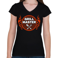 PRINTFASHION Grill Mester - Női V-nyakú póló - Fekete női póló