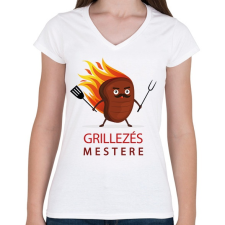 PRINTFASHION Grillezés mestere - Női V-nyakú póló - Fehér női póló