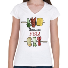 PRINTFASHION Grillre fel! - Női V-nyakú póló - Fehér női póló