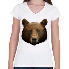 PRINTFASHION Grizzly fej - Női V-nyakú póló - Fehér női póló