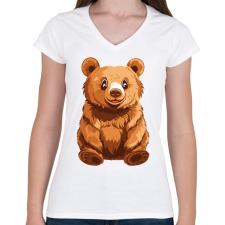 PRINTFASHION Grizzly medve - Női V-nyakú póló - Fehér női póló