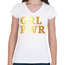 PRINTFASHION GRL PWR - Női V-nyakú póló - Fehér