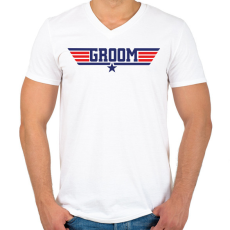 PRINTFASHION Groom - Top gun - Férfi V-nyakú póló - Fehér
