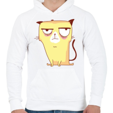 PRINTFASHION Grumpycat - Férfi kapucnis pulóver - Fehér férfi pulóver, kardigán