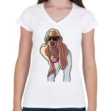 PRINTFASHION GTA ikon - Női V-nyakú póló - Fehér női póló