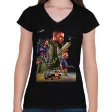 PRINTFASHION GTA karakterek #1 - Női V-nyakú póló - Fekete női póló
