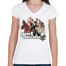 PRINTFASHION GTA Logo 2 - Női V-nyakú póló - Fehér női póló