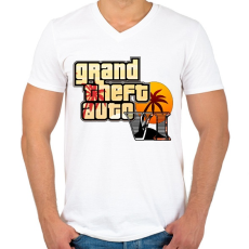 PRINTFASHION GTA Vice City - Férfi V-nyakú póló - Fehér