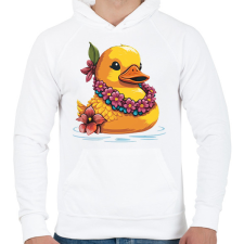 PRINTFASHION Gumikacsa hawaii virágfüzérrel - Férfi kapucnis pulóver - Fehér férfi pulóver, kardigán